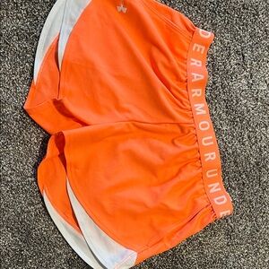 Under Armour Women's Orange and White Athletic Shorts